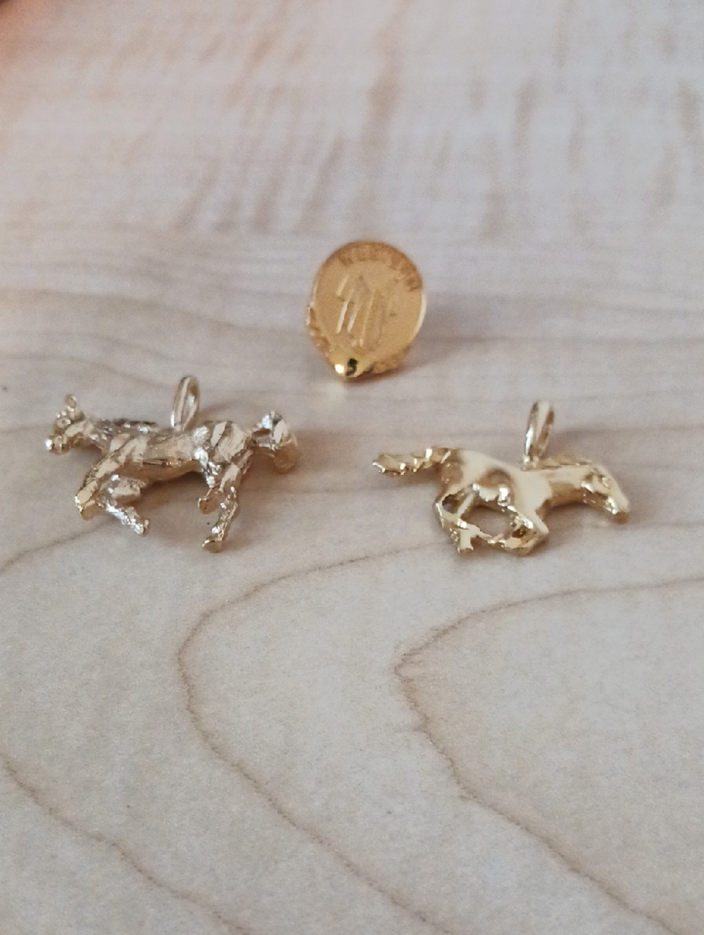 Gold Horse Charm Pendant Set - Two Horse Charms And Western Tack Pin